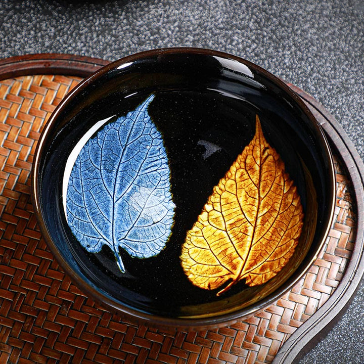 Buddha Stones Foglia d'acero dorata Tazza da tè cinese Jianzhan in ceramica Tazza da tè Tenmoku Kung Fu
