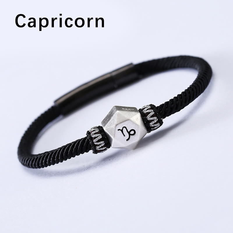 Braccialetto di corda fatto a mano con protezione delle 12 costellazioni dello zodiaco in argento sterling 999 Buddha Stones
