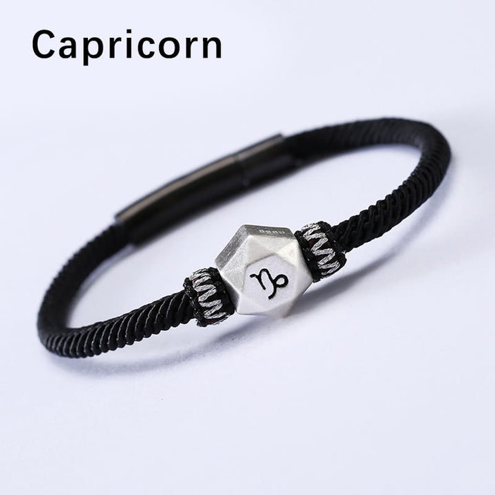 Braccialetto di corda fatto a mano con protezione delle 12 costellazioni dello zodiaco in argento sterling 999 Buddha Stones