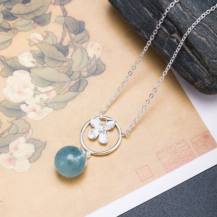 Buddha Stones 925 Sterling Silver Acquamarina Naturale Foglia Fiore Orecchini Collana Pace