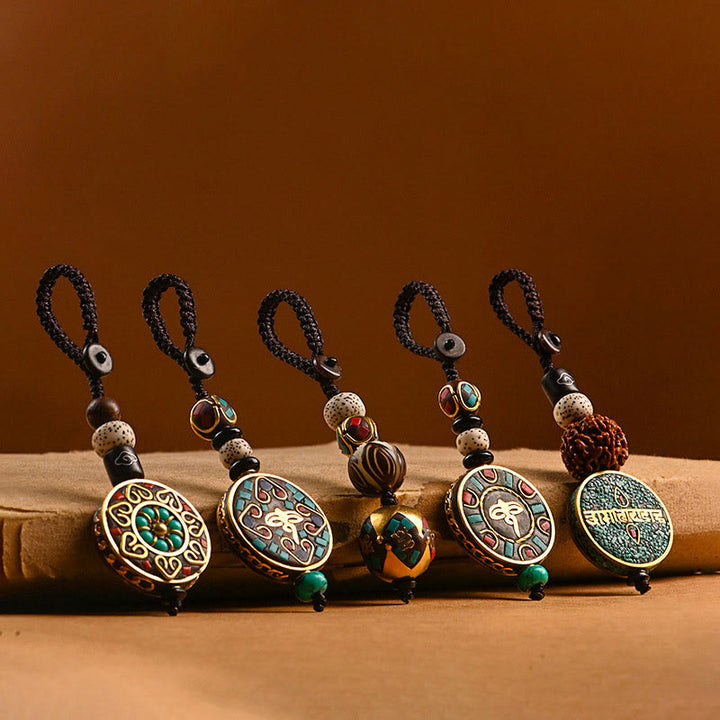 Portachiavi con Buddha Stones tibetano Om Mani Padme Hum Bodhi Seme della pace