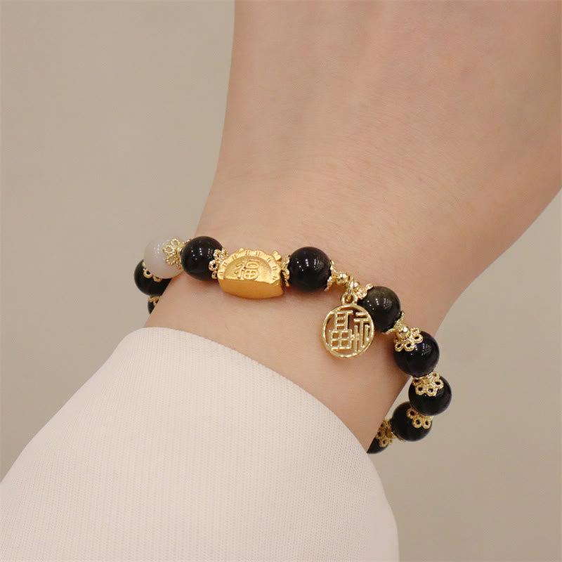 Buddha Stones Anno del Drago Agata Rossa Quarzo Fragola Ossidiana Nera Giada Granato Perla Cinabro Drago Gnocco Fortuna Fu Bracciale Personaggio - image 15