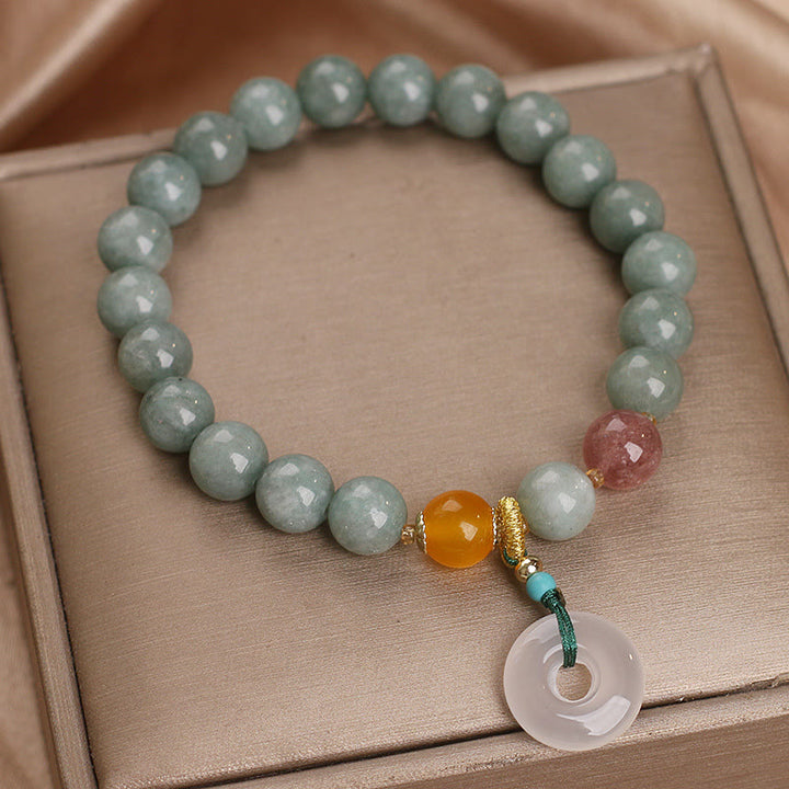 Braccialetto Buddha Stones Natural Jade Strawberry Quartz Bead Peace Buckle Prosperity