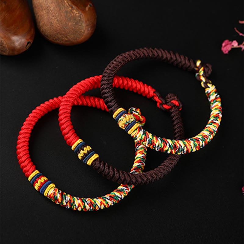 Braccialetto con corda intrecciata a forza di nodo King Kong, fatto a mano in tibetano con Buddha Stones, multicolore - image 1
