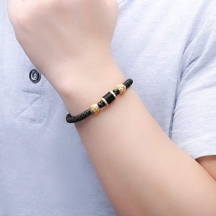 Braccialetto in corda intrecciata con perline di rame in argento sterling 999 Buddha Stones