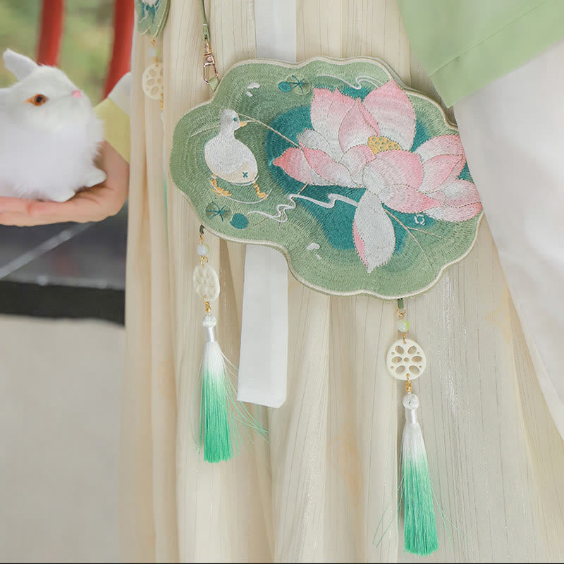 Buddha Stones Fortuna Ricamo Loto Koi Pesce Coniglio Fiore Borsa Hanfu Borsa a Tracolla Borsa a Tracolla