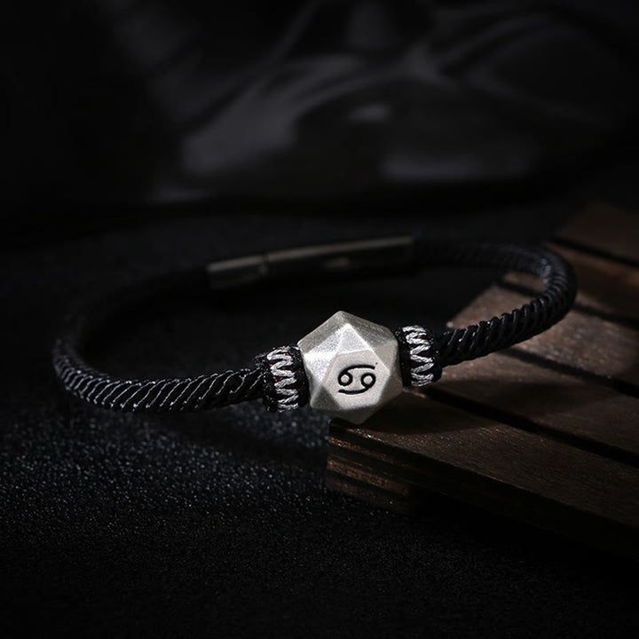 Braccialetto di corda fatto a mano con protezione delle 12 costellazioni dello zodiaco in argento sterling 999 Buddha Stones
