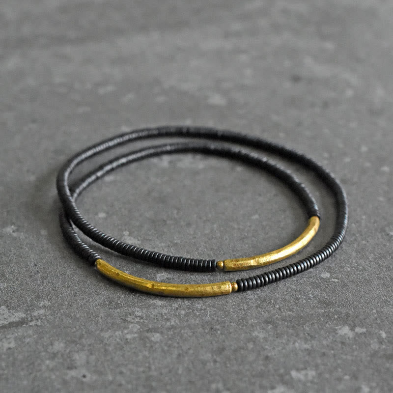 Bracciale multistrato in legno di ebano e rame Buddha Stones Balance
