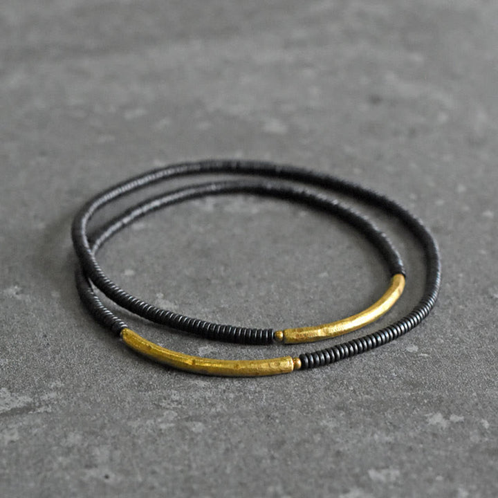 Bracciale multistrato in legno di ebano e rame Buddha Stones Balance