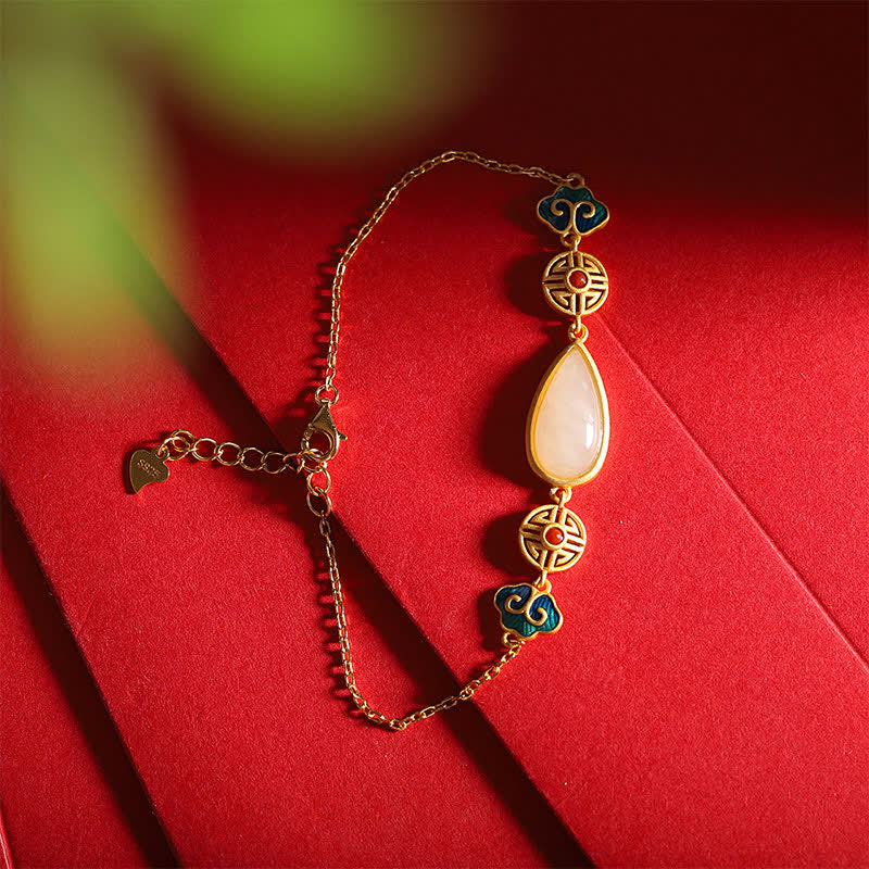 Collana con ciondolo a forma di goccia d'acqua in argento sterling 925 con giada bianca Hetian e bracciale