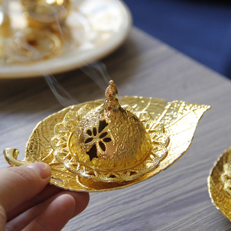 Sottobicchiere in foglia d'oro tibetano, bruciatore di incenso per meditazione