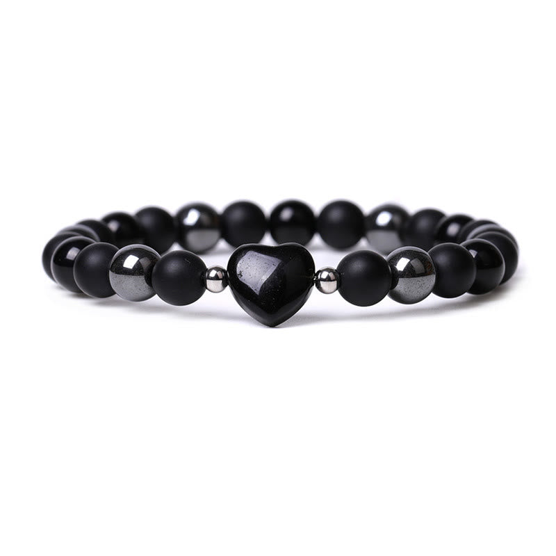 Braccialetto di protezione del cuore dell'amore di cristallo della pietra dell'occhio di tigre di onice nero Buddha Stones