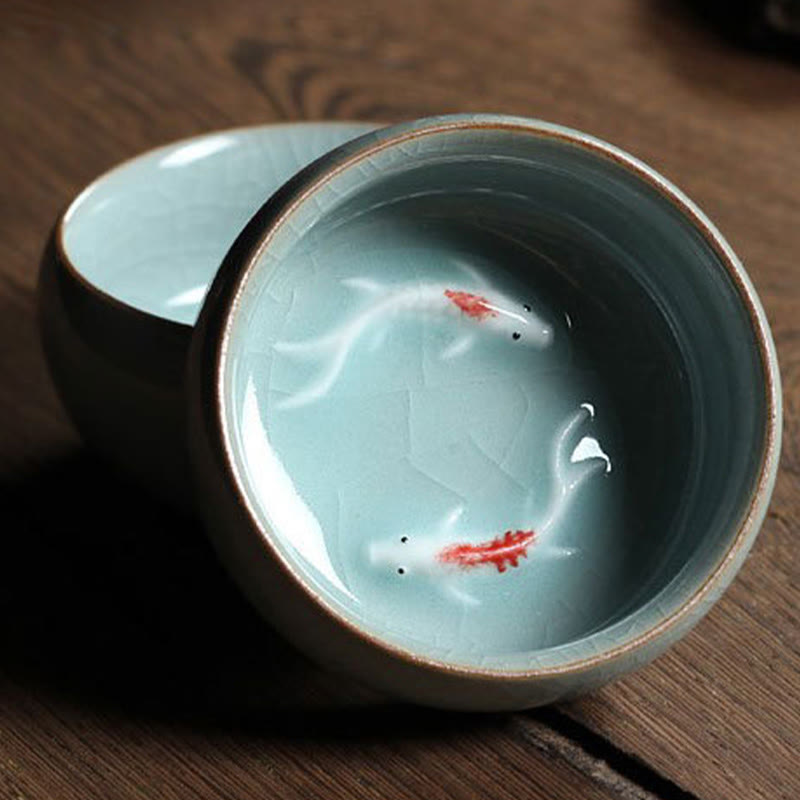 Buddha Stones Koi Fish colorato Tazza da tè in ceramica Kung Fu Tazza da tè Ciotola