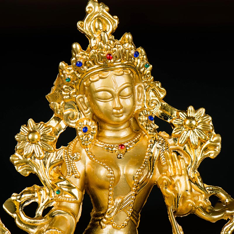 Buddha Stones Bodhisattva Tara Bianca Speranza Protezione Statua Placcata Oro Decorazione - image 8