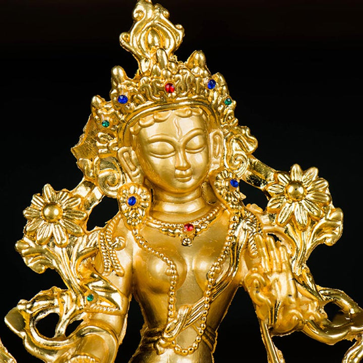 Buddha Stones Bodhisattva Tara Bianca Speranza Protezione Statua Placcata Oro Decorazione - image 8