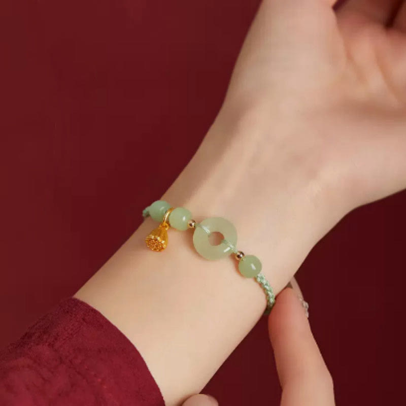 Braccialetto con corda Buddha Stones Round Peace Buckle Jade Lotus Happiness Abbondanza Ricchezza
