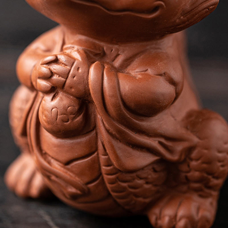 Buddha Stones Fortuna Drago Ricchezza Tè Animale Domestico Figurina Argilla Viola Decorazione