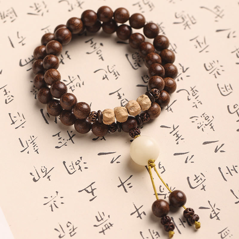 Braccialetto doppio giro Buddha Stones Sandalo Foglia piccola Sandalo rosso Bodhi Seme Purificazione