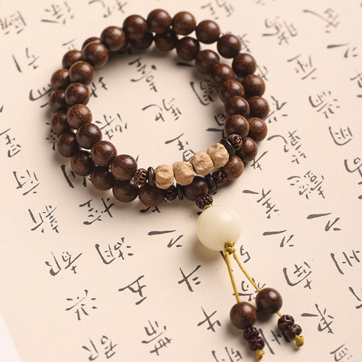 Braccialetto doppio giro Buddha Stones Sandalo Foglia piccola Sandalo rosso Bodhi Seme Purificazione