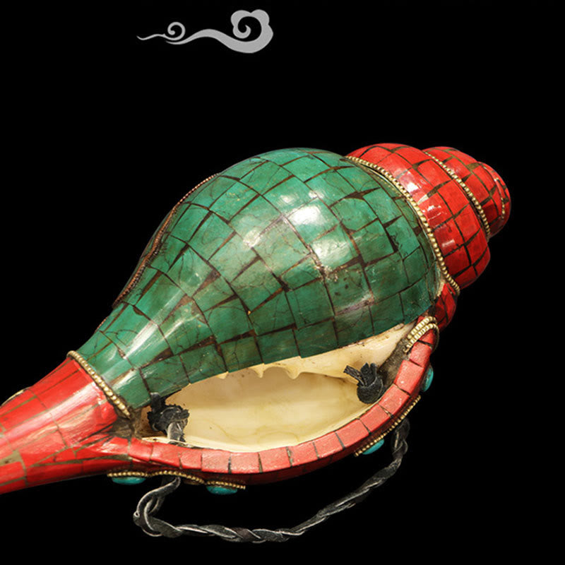 Shankha tibetano fatto a mano Om Mani Padme Hum Buddha Conch Shell Decorazione fortunata - image 8