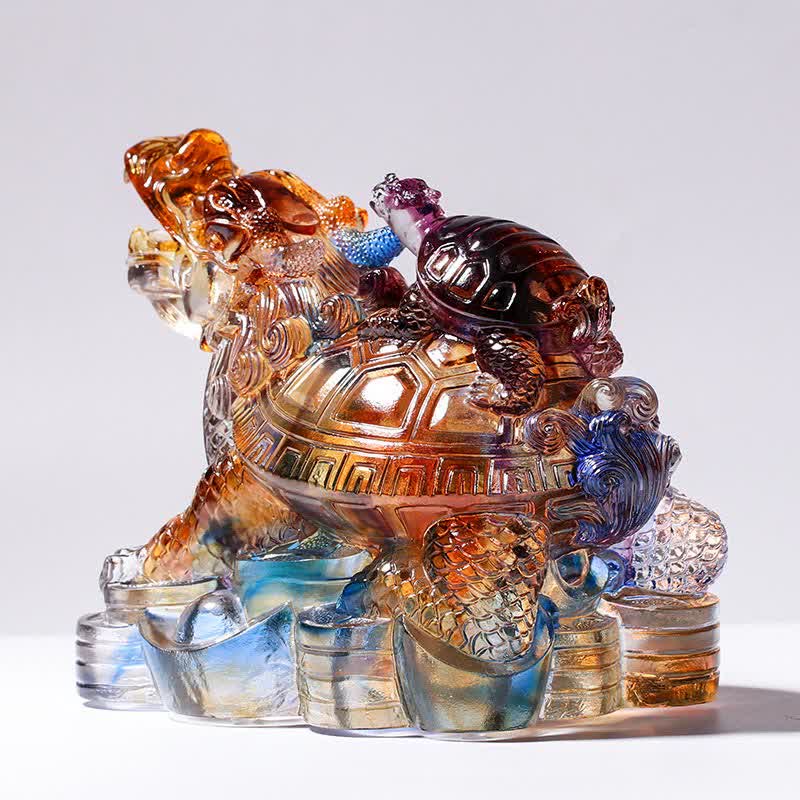 Feng Shui Drago Tartarughe Fatto a Mano Cristallo Liuli Arte Pezzo Protezione Casa Ufficio Decorazione