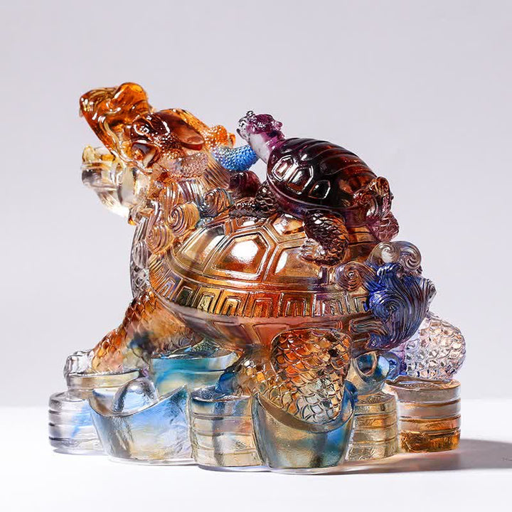 Feng Shui Drago Tartarughe Fatto a Mano Cristallo Liuli Arte Pezzo Protezione Casa Ufficio Decorazione