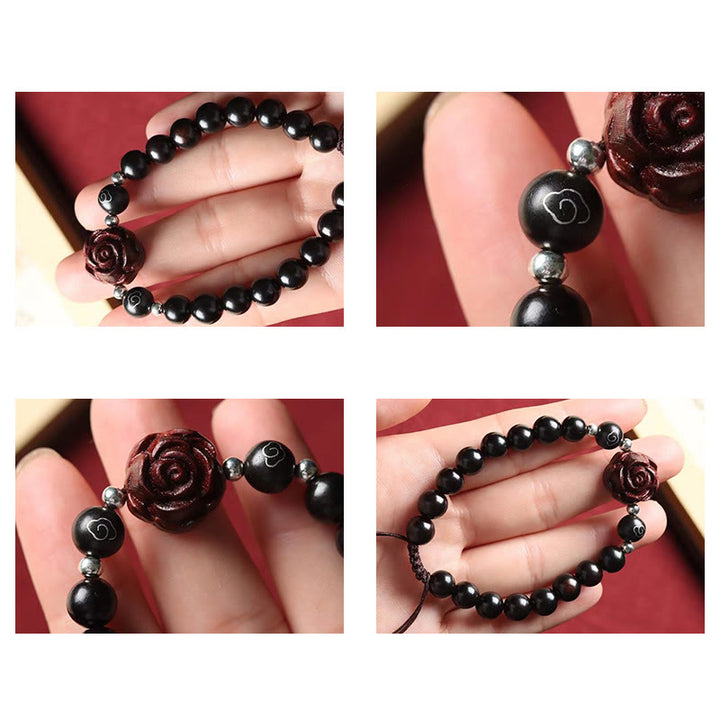 Braccialetto Buddha Stones con piccola foglia di sandalo rosso e lenitivo