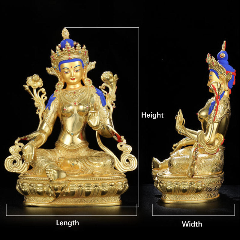 Decorazione statua in rame placcato oro Bodhisattva Tara verde protezione