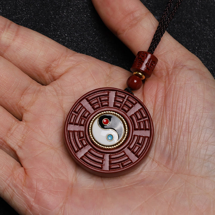 Buddha Stones Cinabro naturale Bagua girevole Yin Yang tieni lontani gli spiriti maligni Collana pendente - image 7