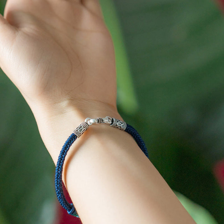 Bracciale intrecciato in argento sterling 925 fatto a mano con Buddha Stones, tibetano Om Mani Padme Hum, purezza