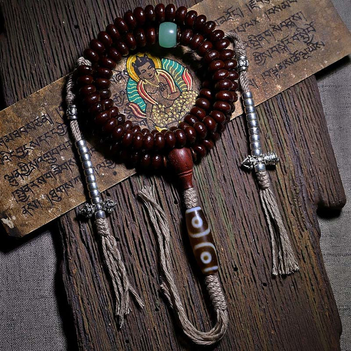 Buddha Stones Tibet naturale 108 Mala Beads Viola Bodhi Seed Three-eyed Dzi Bead Rame Dorje Harmony Bracciale