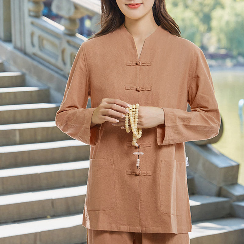 Buddha Stones Spirituale Zen Pratica Yoga Meditazione Preghiera Uniforme Cotone Lino Abbigliamento Donna Set - SandyBrown - US18, UK/AU22, EU50 (6XL) - image 11