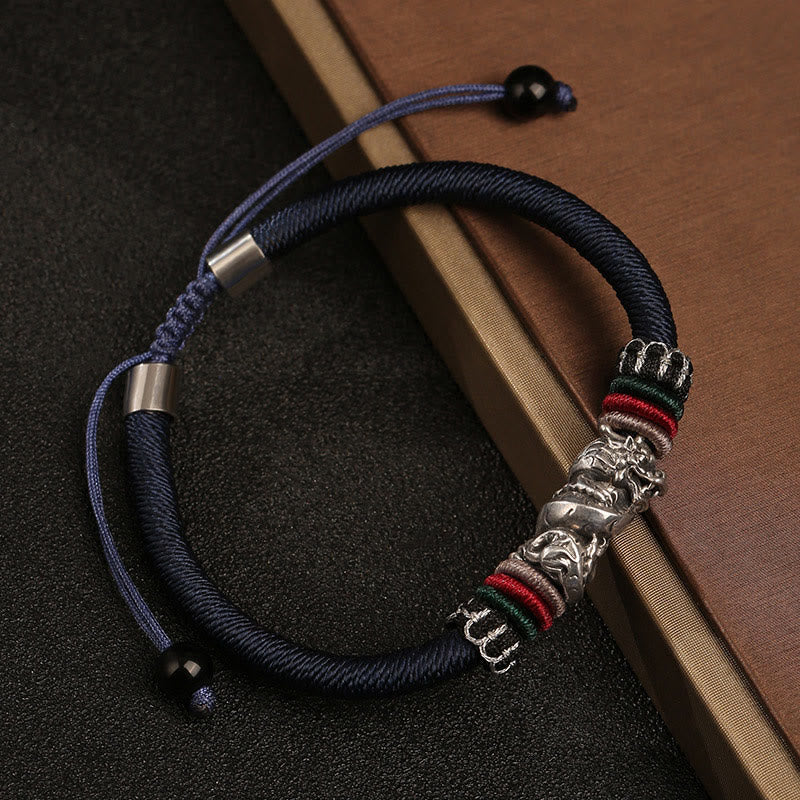 Braccialetto di corda portafortuna con drago di buon auspicio, fatto a mano in argento sterling 925, anno del drago , Buddha Stones