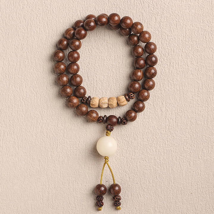 Braccialetto doppio giro Buddha Stones Sandalo Foglia piccola Sandalo rosso Bodhi Seme Purificazione