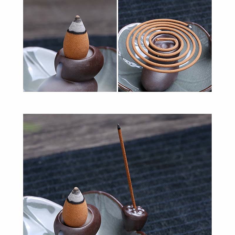 Bruciatore di incenso spirituale a riflusso quadrato in ceramica con fiore di prugna di loto
