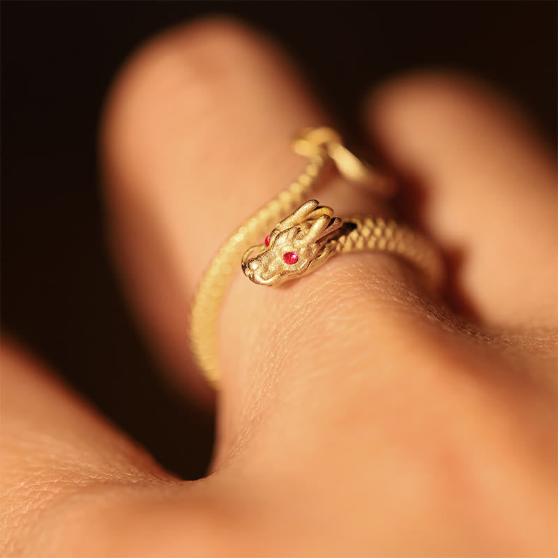 Anello regolabile in argento sterling 925 Buddha Stones, vintage, anno del drago, protezione della fortuna e della forza