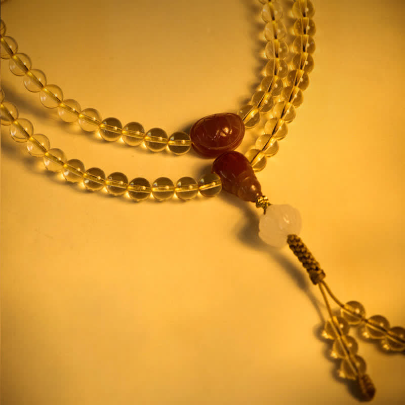 Buddha Stones 108 Mala Beads 925 Sterling Silver Natural Citrine Red Agate White Jade Braccialetto con ciondolo della prosperità