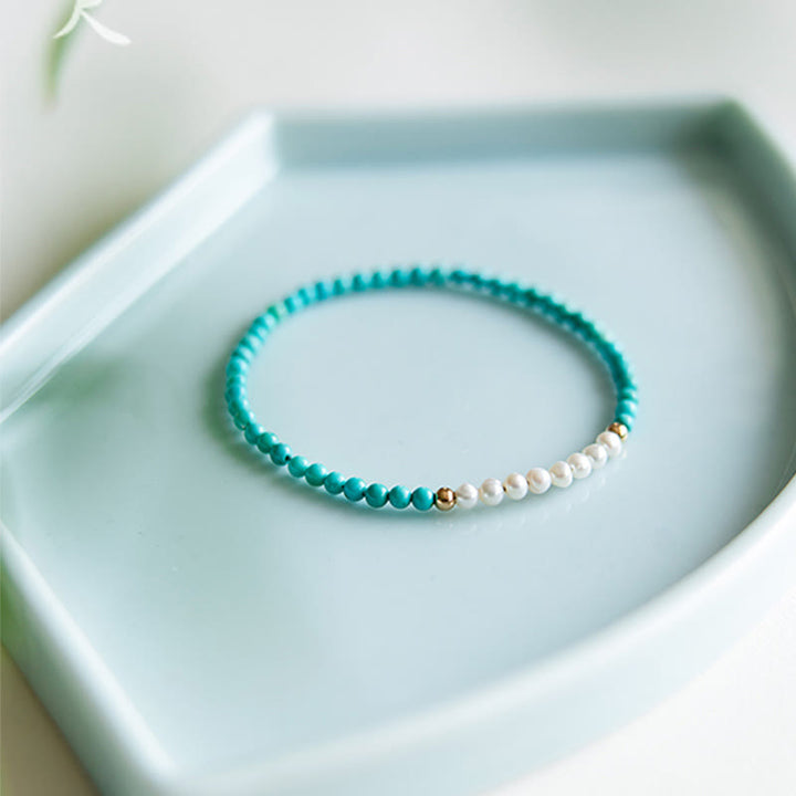 Braccialetto di perline di perle turchesi naturali in argento sterling 925 Buddha Stones
