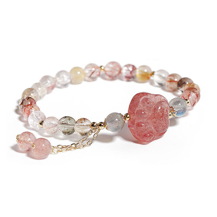 Braccialetto dell'amore con pietra di luna, artiglio di zampa di gatto, quarzo rutilato colorato, Buddha Stones