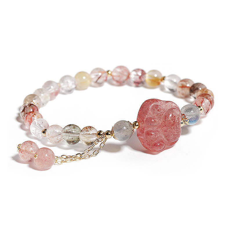 Braccialetto dell'amore con pietra di luna, artiglio di zampa di gatto, quarzo rutilato colorato, Buddha Stones - Quarzo fragola e quarzo rutilato colorato - image 1
