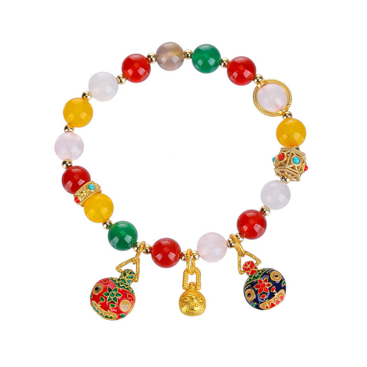 Buddha Stones Oro Deglutizione Bestia Famiglia Vari Agata Cristallo Bracciale Successo