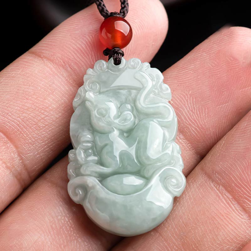 Collana con ciondolo di successo con 12 simboli dello zodiaco cinese in giada naturale Buddha Stones - image 5