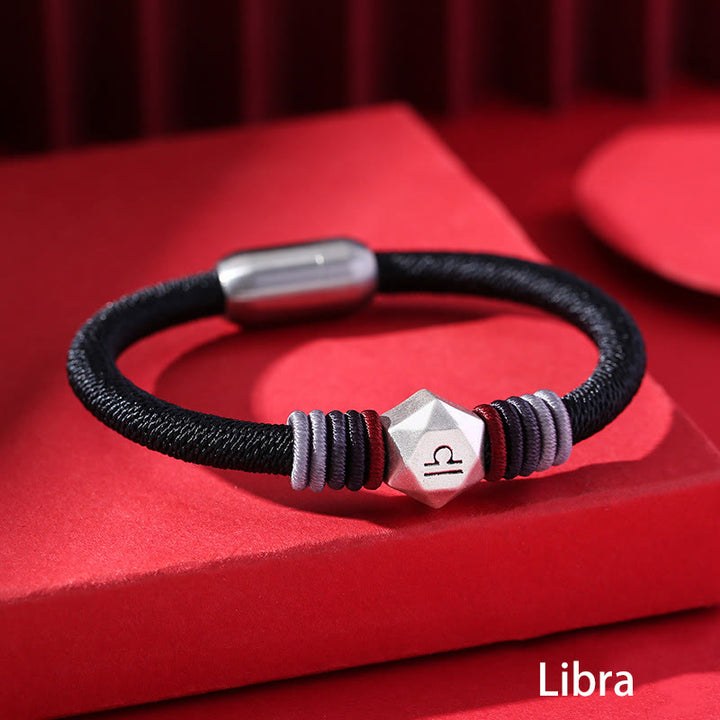 Braccialetto fatto a mano con corda e benedizione delle 12 costellazioni dello zodiaco in argento sterling 999 Buddha Stones
