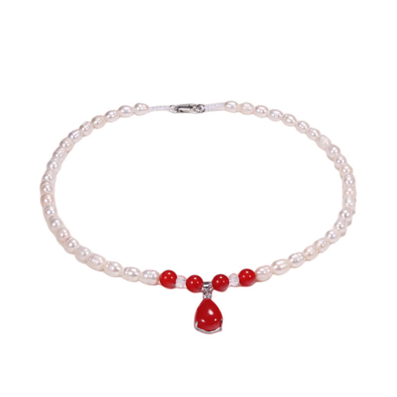 Collana con ciondolo a forma di goccia d'acqua e perla, calma e pace