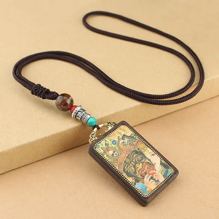 Buddha Stones Tibet Dio della Ricchezza Thangka Ebano Collana Pendente della Pace
