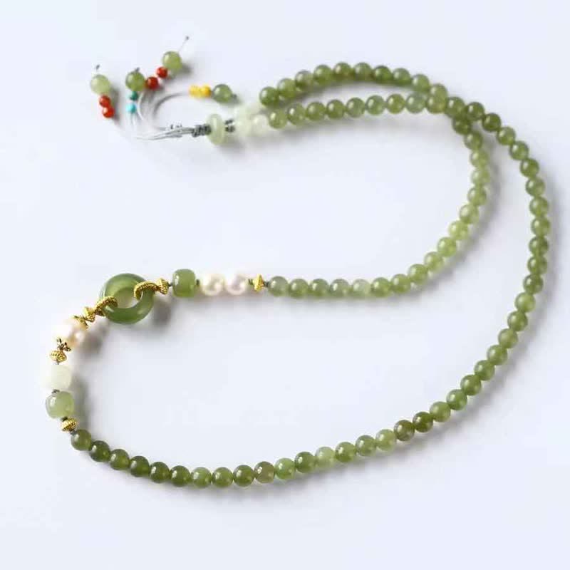 Braccialetto di corda con fibbia della pace, perle di giada Hetian, pietre Buddha Stones e ricchezza