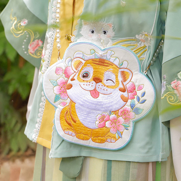 Buddha Stones Fortuna Ricamo Loto Koi Pesce Coniglio Fiore Borsa Hanfu Borsa a Tracolla Borsa a Tracolla