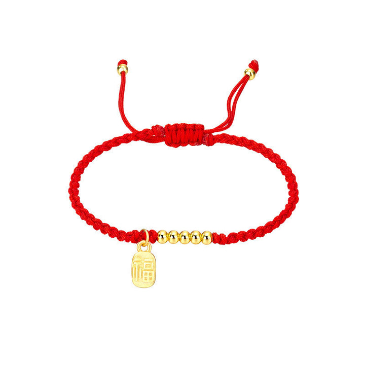 Braccialetto di corda con ciondolo a forma di carattere Fu fatto a mano con Buddha Stones