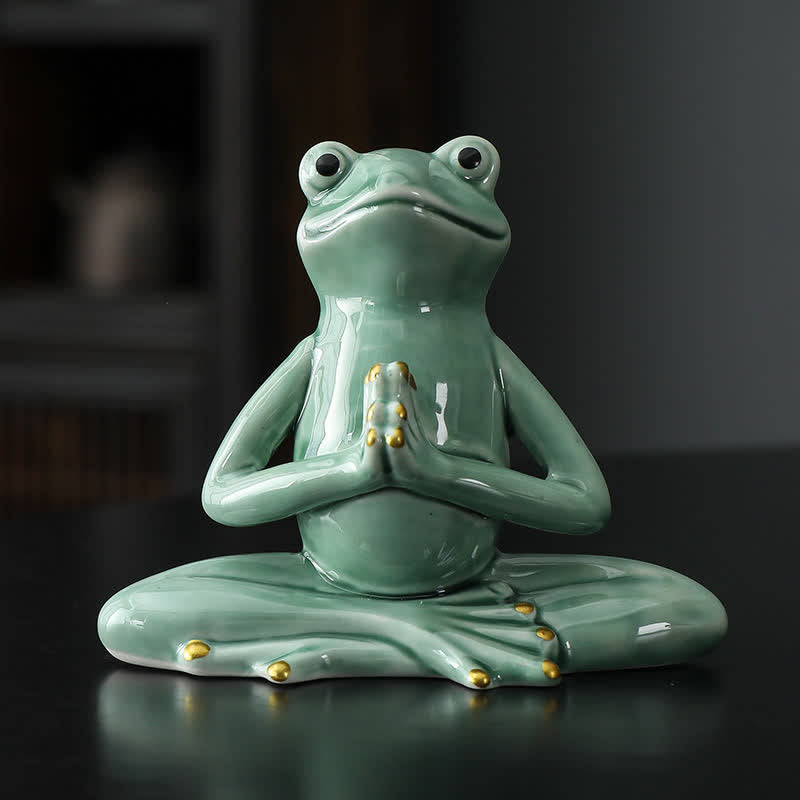 Decorazione statua rana zen in ceramica meditante - Rana che prega - Verde - image 1