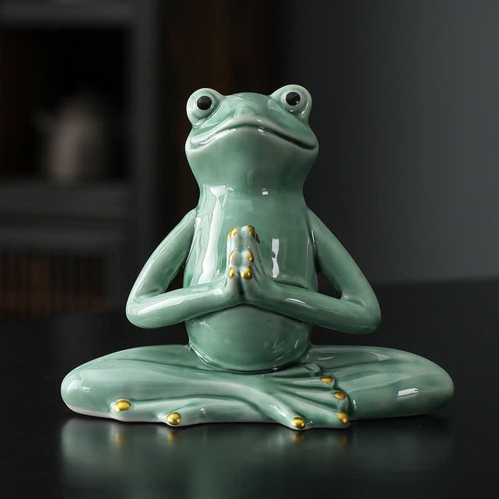 Decorazione statua rana zen in ceramica meditante - Rana che prega - Verde - image 1